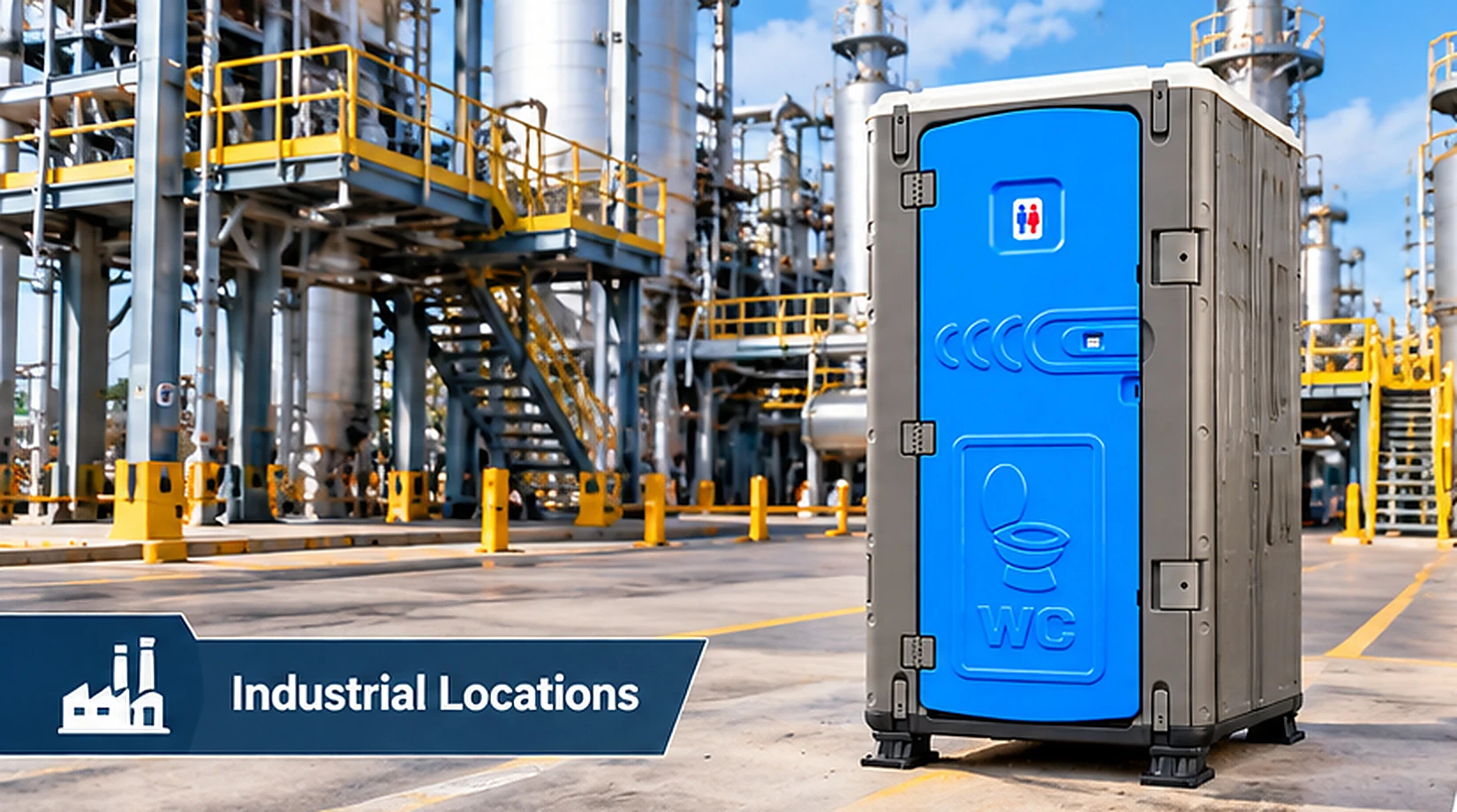 Portable toilet installed at an industrial plant